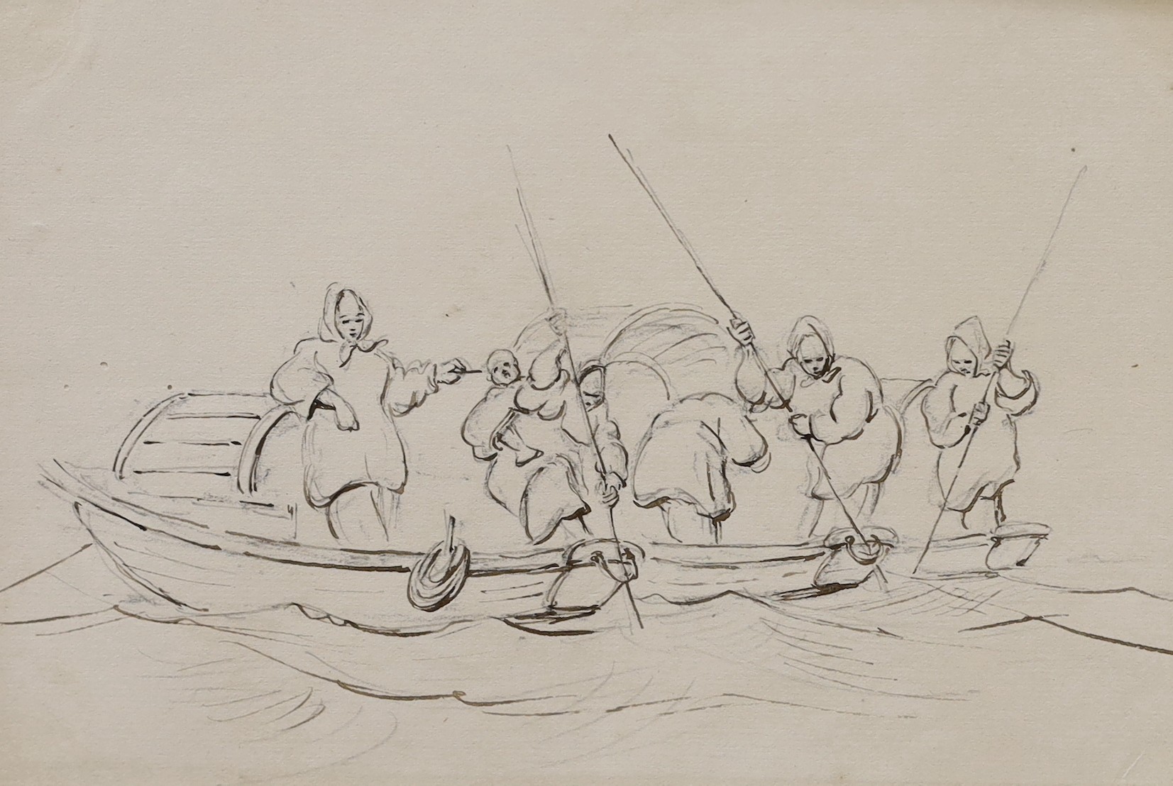 Manner of George Chinnery, three pen and ink drawings, Figure studies, largest 15 x 21cm, unframed